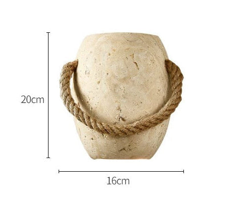 Travertine Wall Sconce – Natural Stone & Rope G9 Light for Hallway Bedroom or Staircase