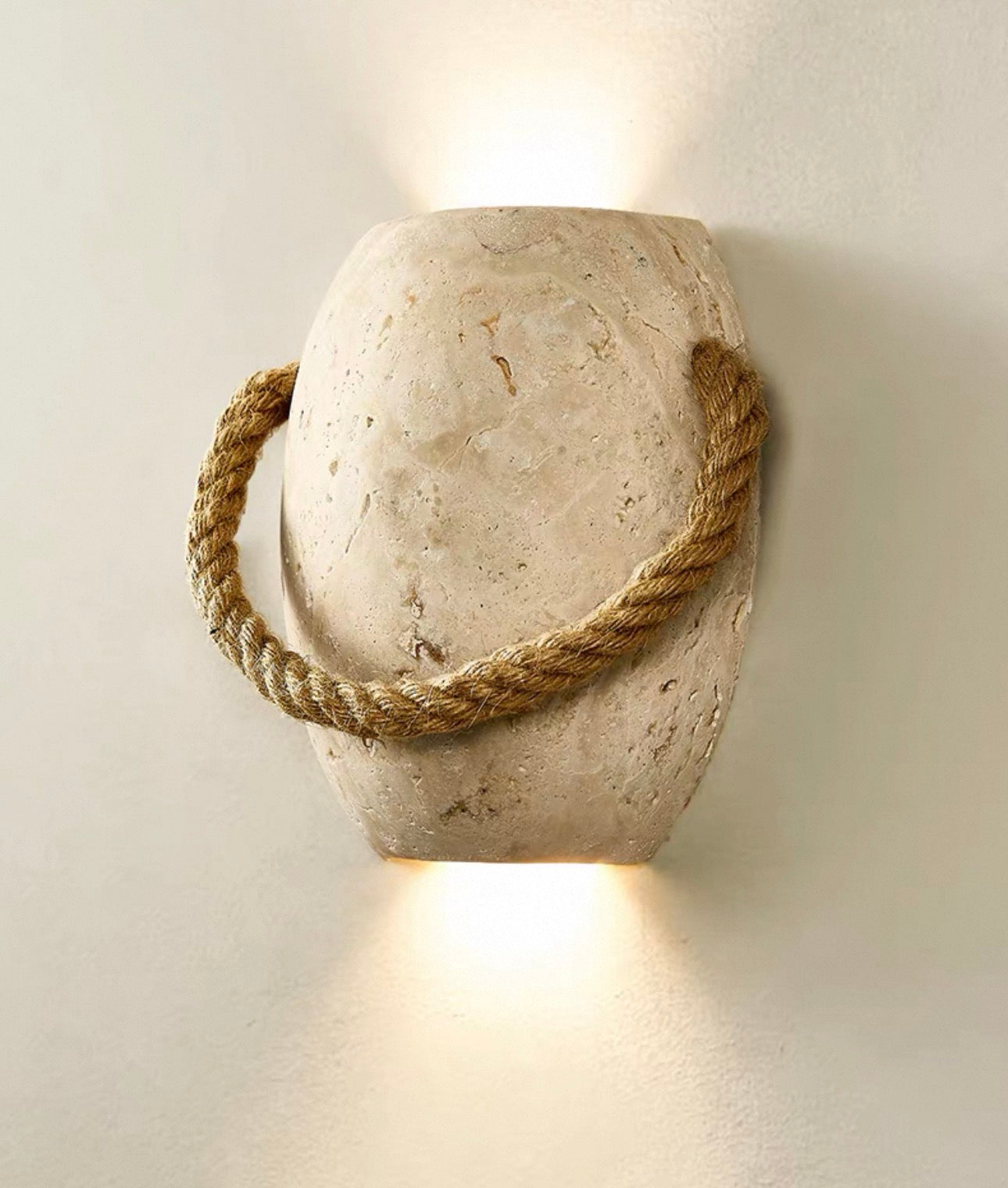 Travertine Wall Sconce – Natural Stone & Rope G9 Light for Hallway Bedroom or Staircase