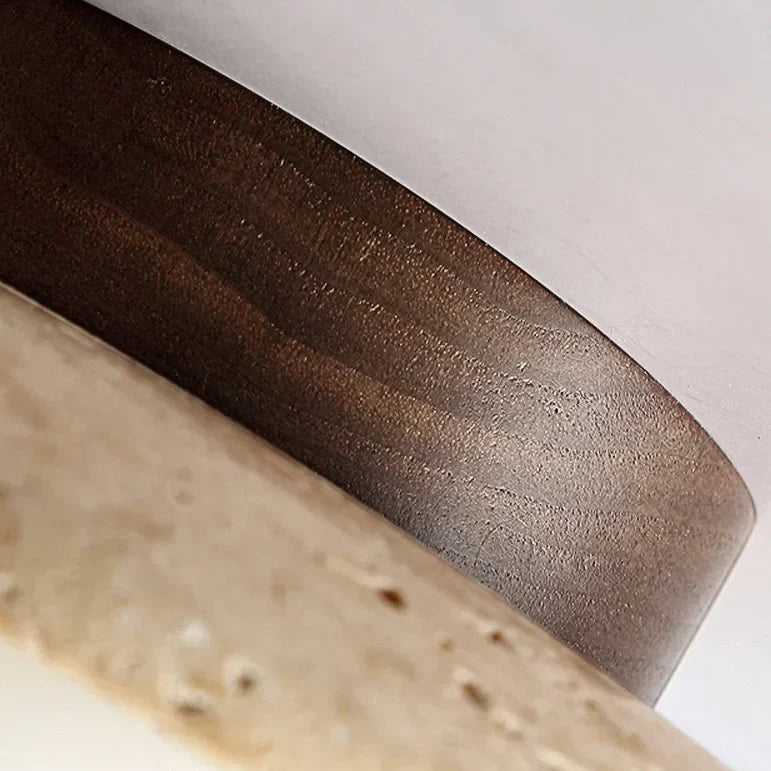 Travertine Flush Mount 12cm | Solid Stone & Walnut Ceiling Light Organic Japandi Corridor Powder Room Casalolalights