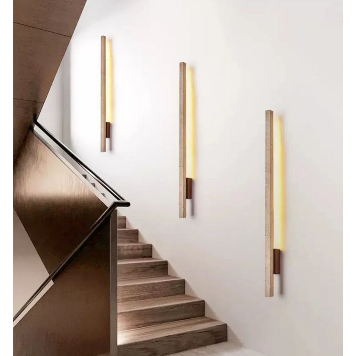 Travertine Wall Light 55cm | Stone & Wood Sconce Wabi-sabi Minimalist Living Room Corridor Casalolalights Luxury Lamps