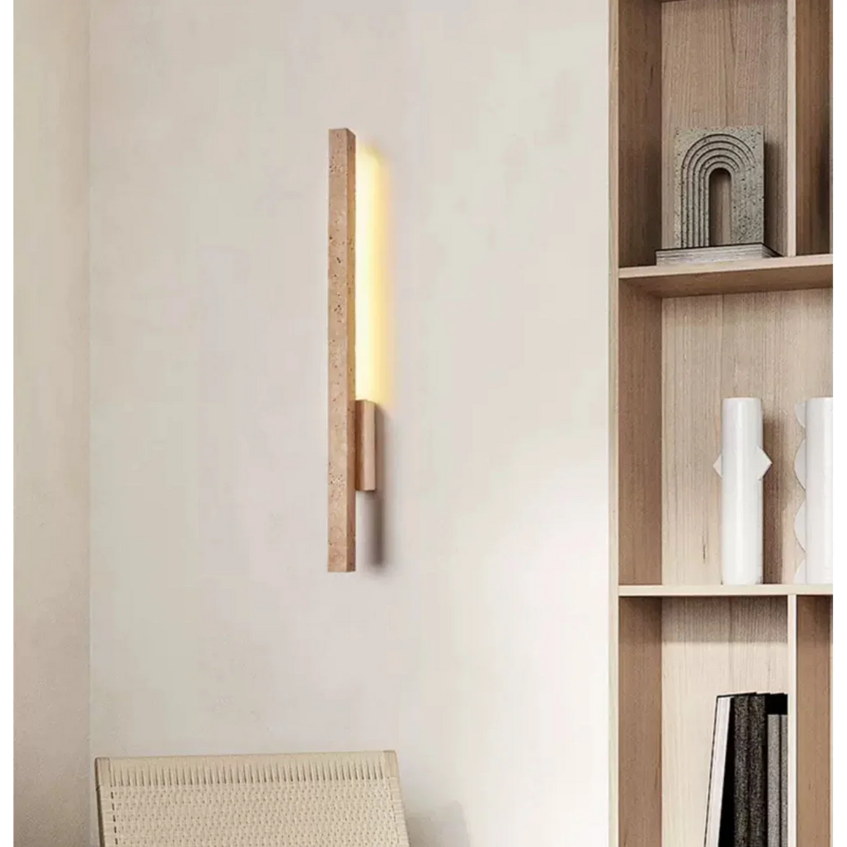 Travertine Wall Light 55cm | Stone & Wood Sconce Wabi-sabi Minimalist Living Room Corridor Casalolalights Luxury Lamps