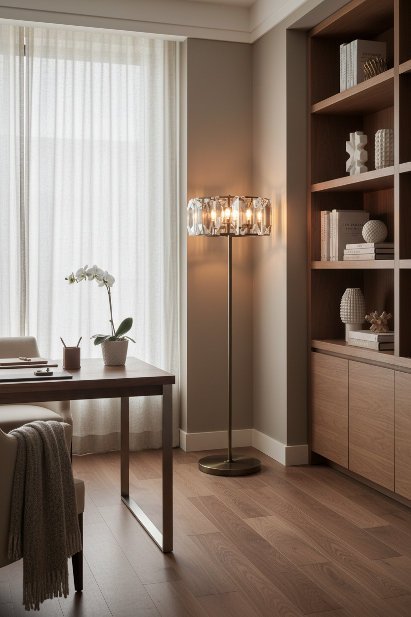 Solid Copper & Crystal Floor Lamp | Faceted Glass Prism Shade | 160cm Art Deco Standing Light | Heavy Weighted Base