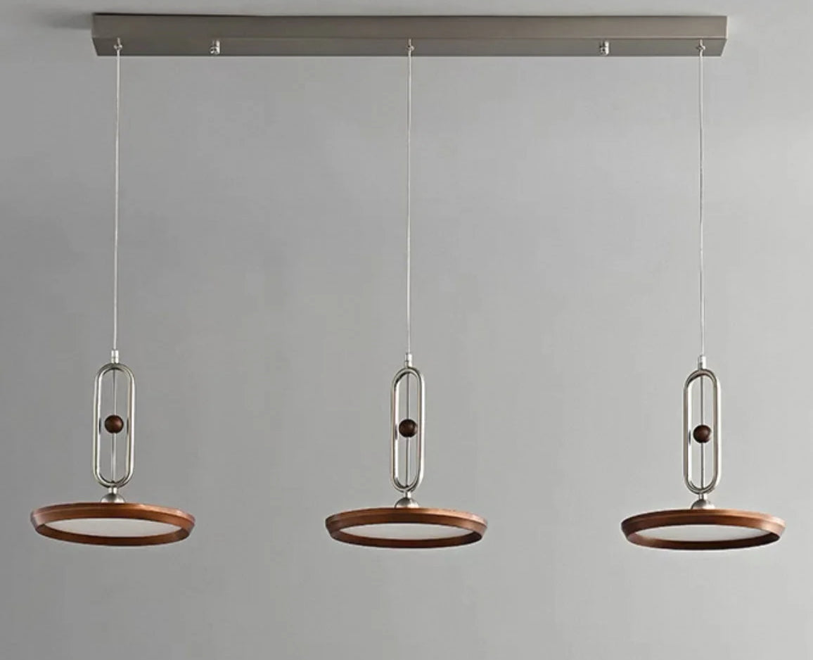 Retro Disc Modern Chandelier | Linear Brushed Steel Ceiling Light Fixture