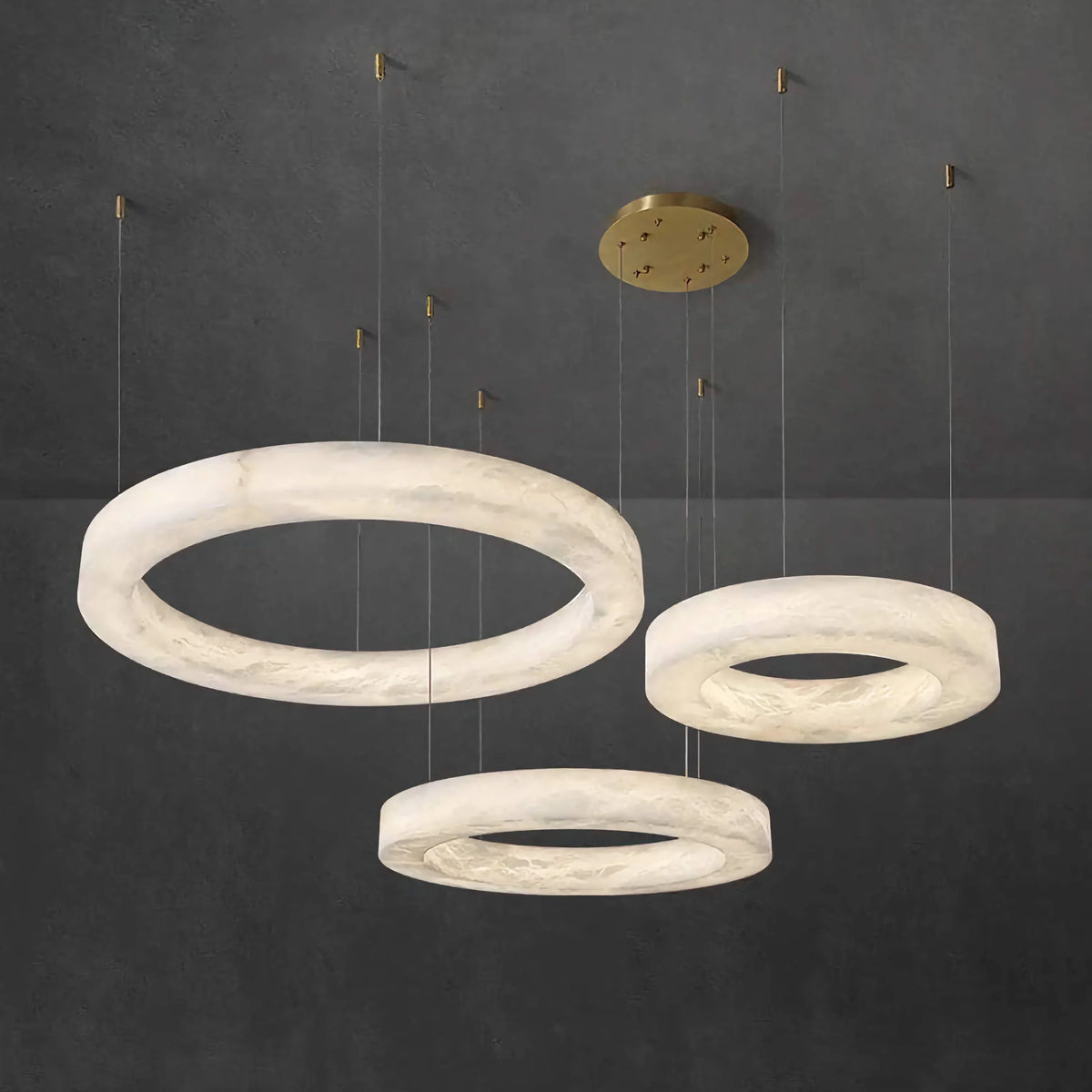 Alabaster Halo Chandelier for Dining Room or Stairwell | Three Rings Casalola Lights Luxury Lamps Interior Designers