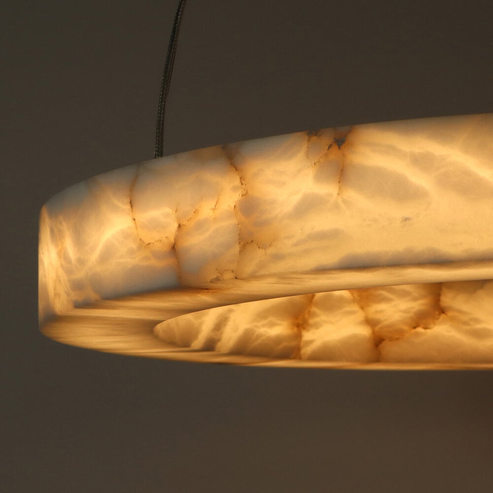 Alabaster Triple Ring Pendant Light Brass – Floating Halo Led Chandelier for Staircase & Living Room Casalolalights