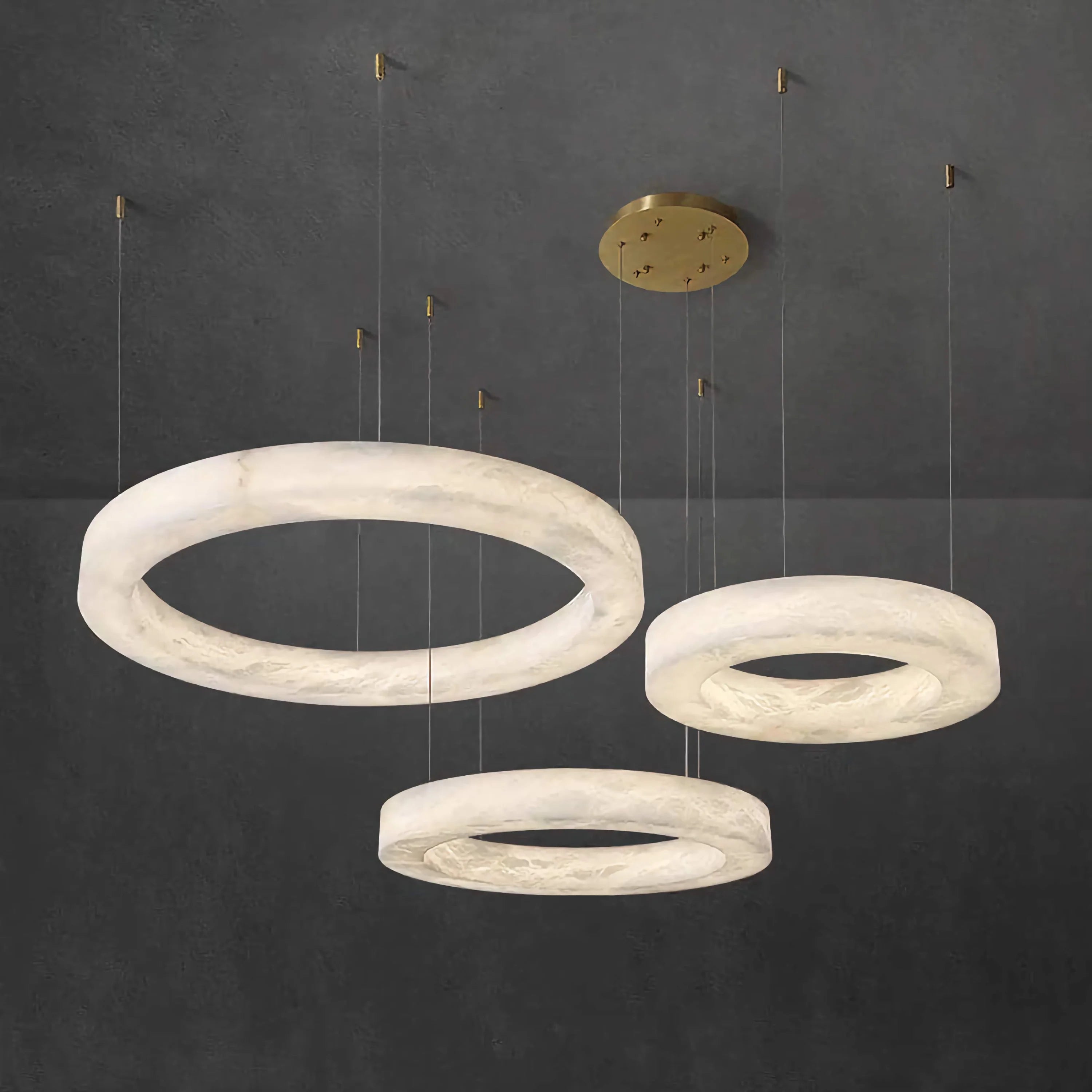 Rivage Triplo Hand Carved Alabaster Triple Ring Chandelier | Casalola Modern Lighting