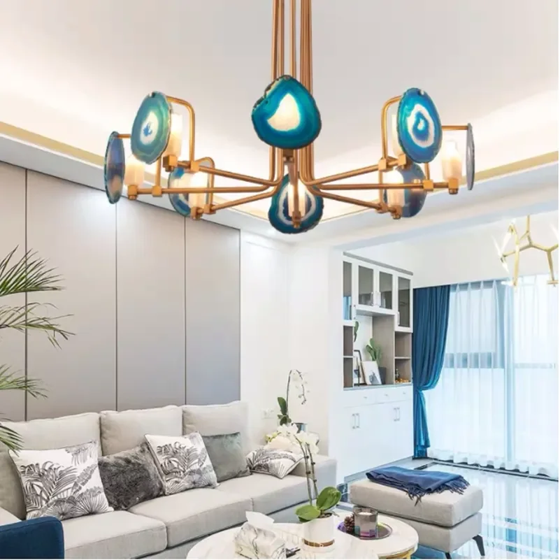 Semi-flush Mount Ceiling Lamp - the Two Tier Agate Chandelier for Living Rooms and Kitchens