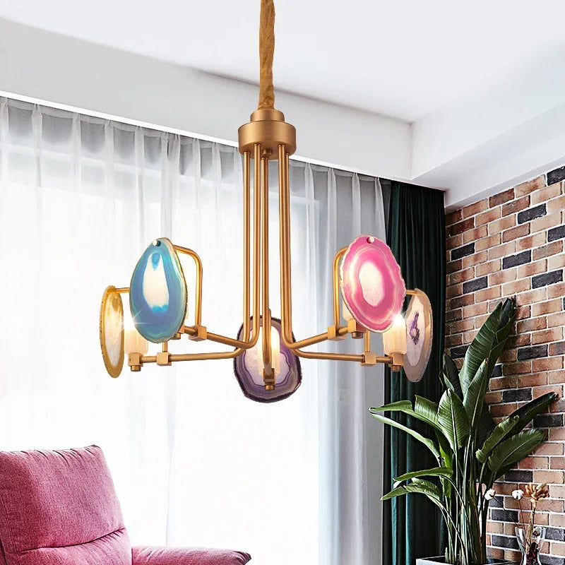 Semi-flush Mount Ceiling Lamp - the Two Tier Agate Chandelier for Living Rooms and Kitchens