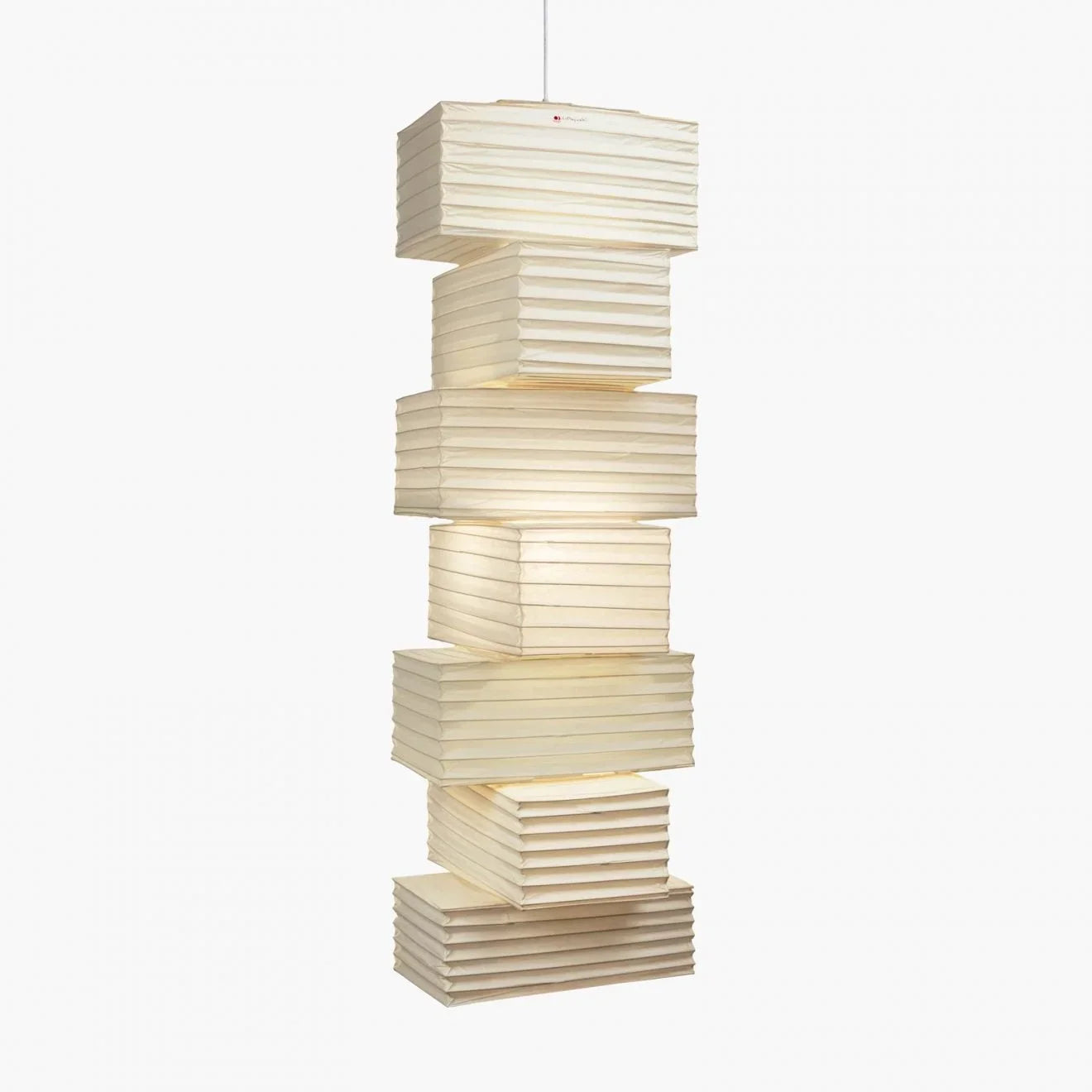 Japandi-minimalist paper column pendant in a living room