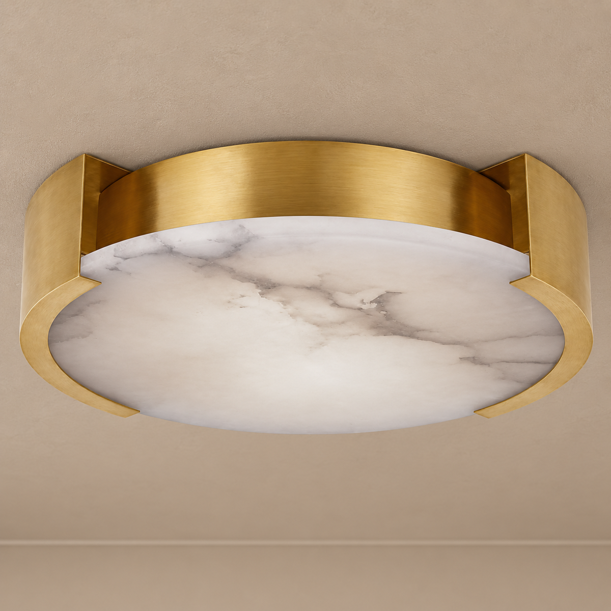 Genuine Alabaster Round Flush Mount for Low Ceiling Brass or Silver | Art Deco Dimmable Option Casalola Lights Luxury