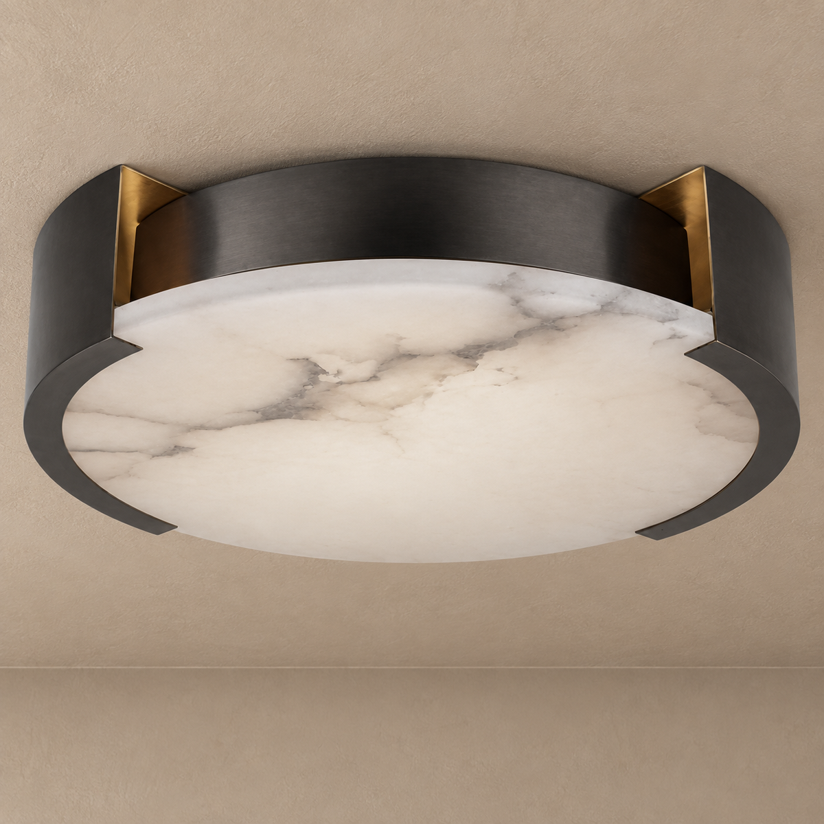 Genuine Alabaster Round Flush Mount for Low Ceiling Black | 5 Light Dimmable Option Entryway Casalola Lights Luxury