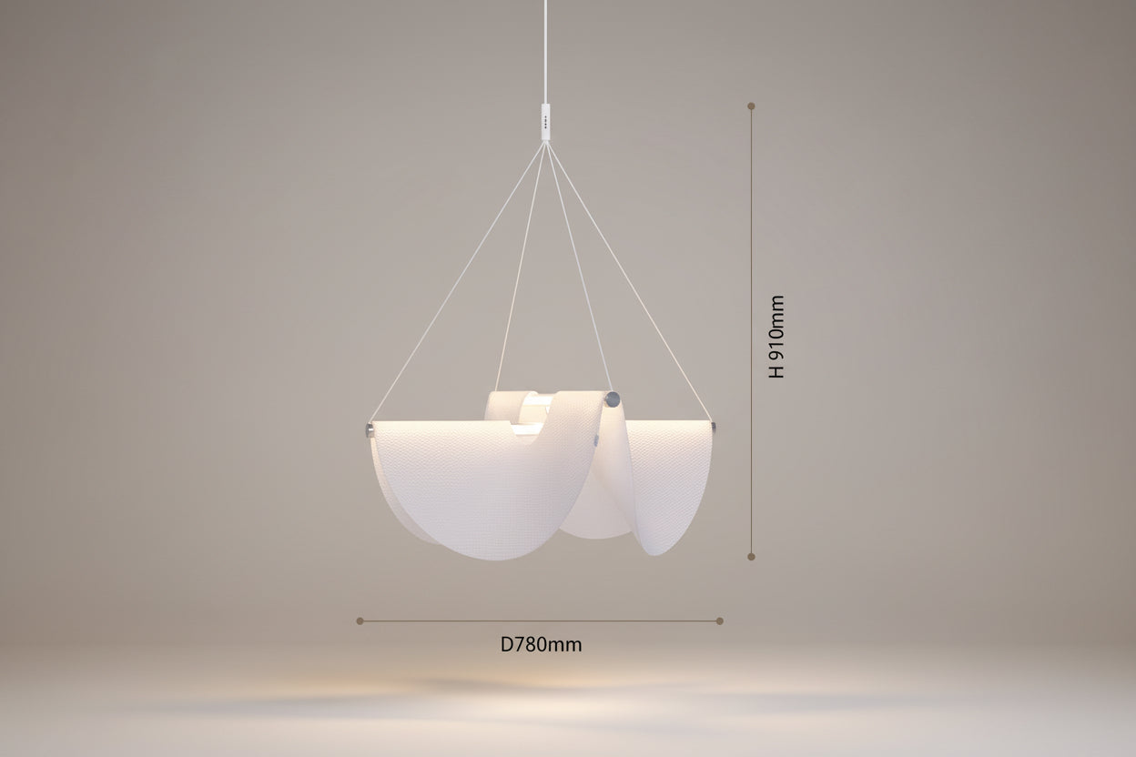 Linear Draped Silk Pendant Light | Modern Architectural Suspension | Dutch & Iron Frame | Available in 78cm 118cm