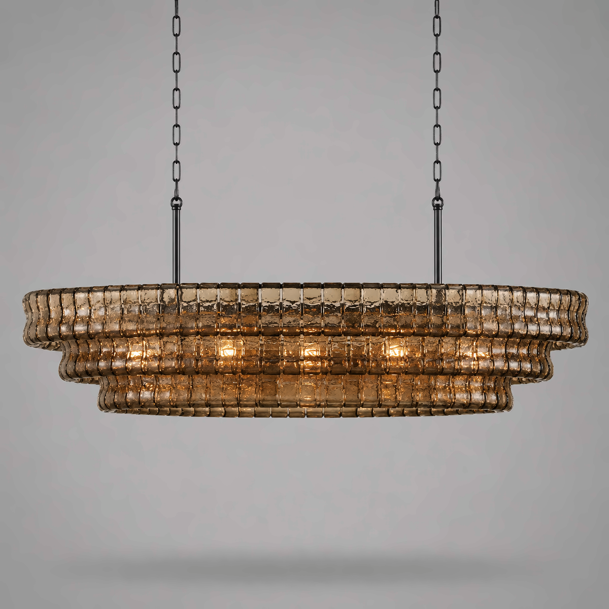 Amber Curved Glass Chandelier for Dining Table | 54in / 137cm & 64.5in / 164cm Wide Art Deco Brass Casalolalights