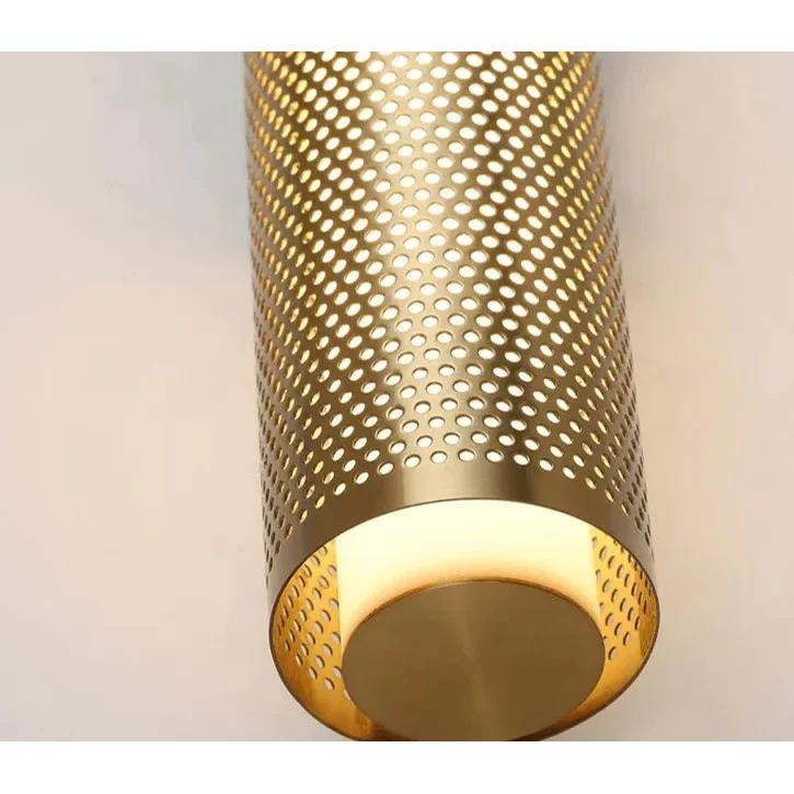 Brass Cylinder Wall Sconce – Modern Perforated Metal Design Ambient Lighting Fixture for Hallways & Bedrooms