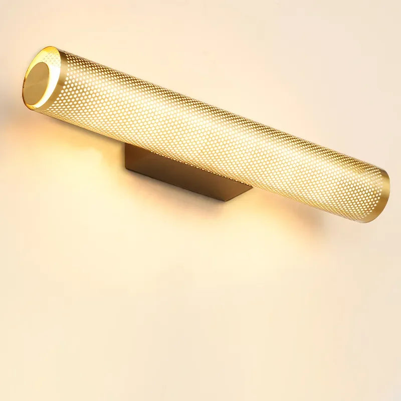 Brass Cylinder Wall Sconce – Modern Perforated Metal Design Ambient Lighting Fixture for Hallways & Bedrooms