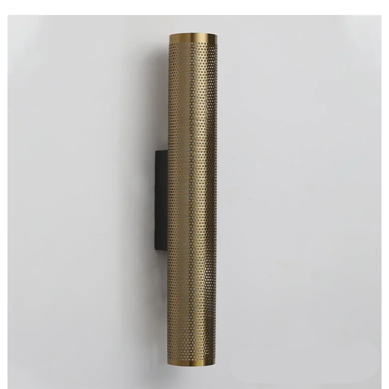 Brass Cylinder Wall Sconce – Modern Perforated Metal Design Ambient Lighting Fixture for Hallways & Bedrooms
