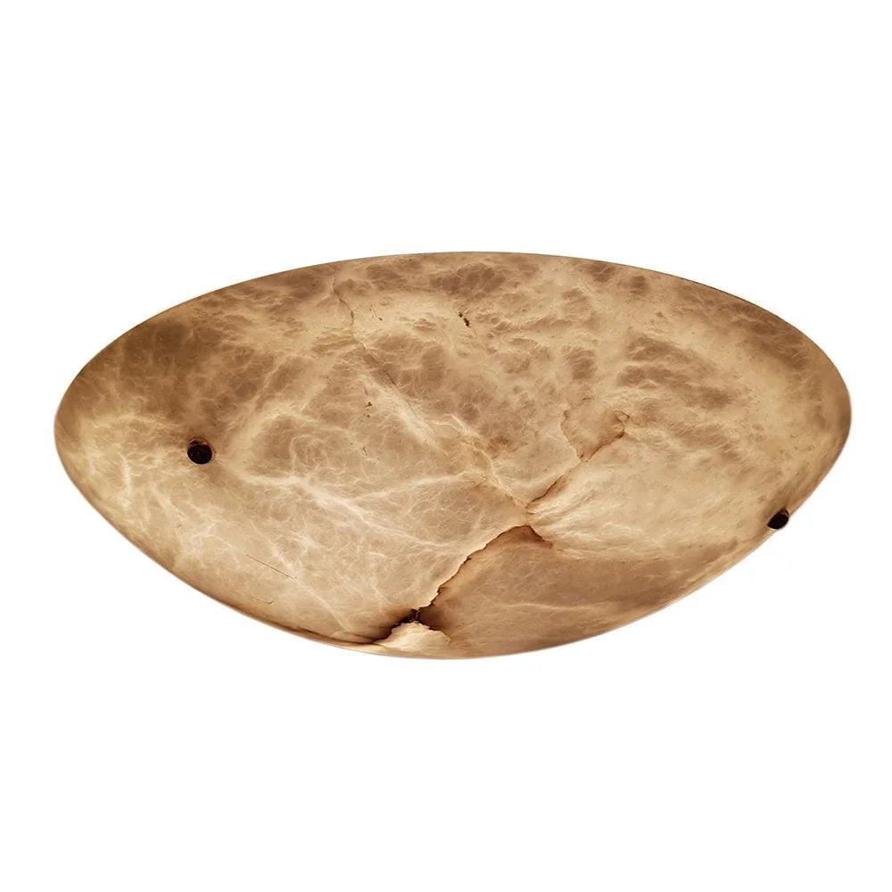 Round Alabaster Bowl Semi Flush Mount | Vintage Brass Suspension Light for Gallery Ceilings