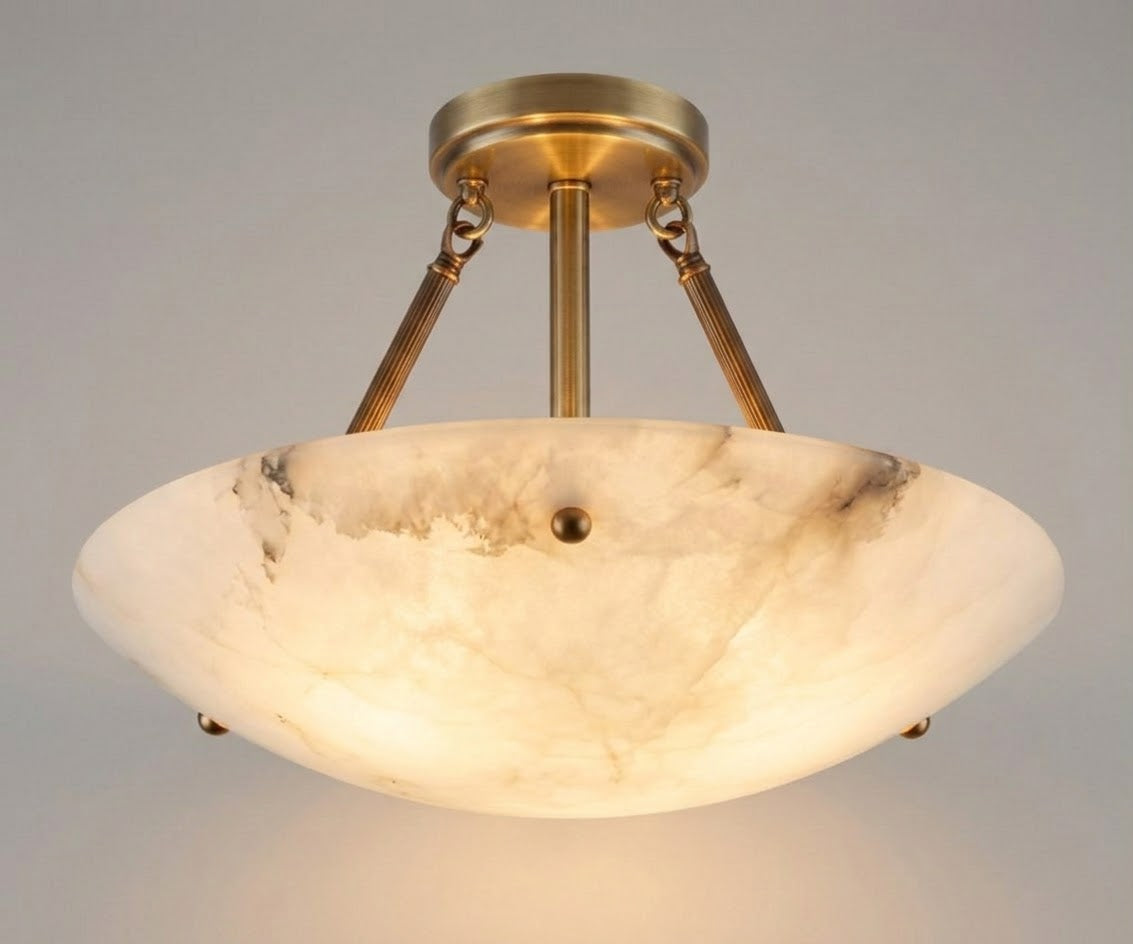 Solid Alabaster & Copper Semi-flush Ceiling Light | Organic Art Deco | Multiple Sizes (30cm-70cm) | Casalola Lights