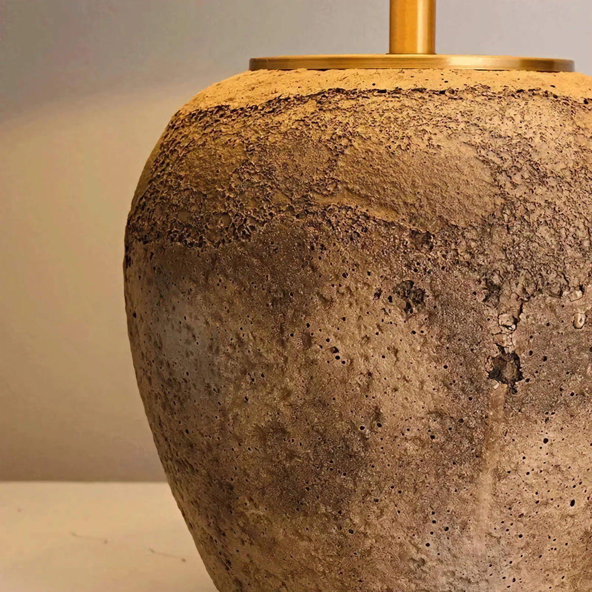 Ceramic Table Lamp 51cm | Textured Wabi-sabi Bedside with Copper Accent Rustic Bedroom & Living Casalolalights Luxury