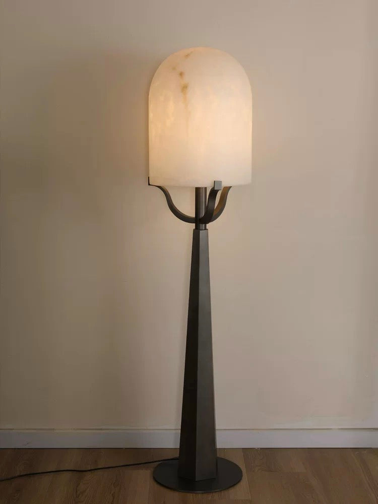 Solid Italian Alabaster Dome Floor Lamp | Art Deco Iron Base | 150cm Organic Luxury Lighting | Casalola Lights