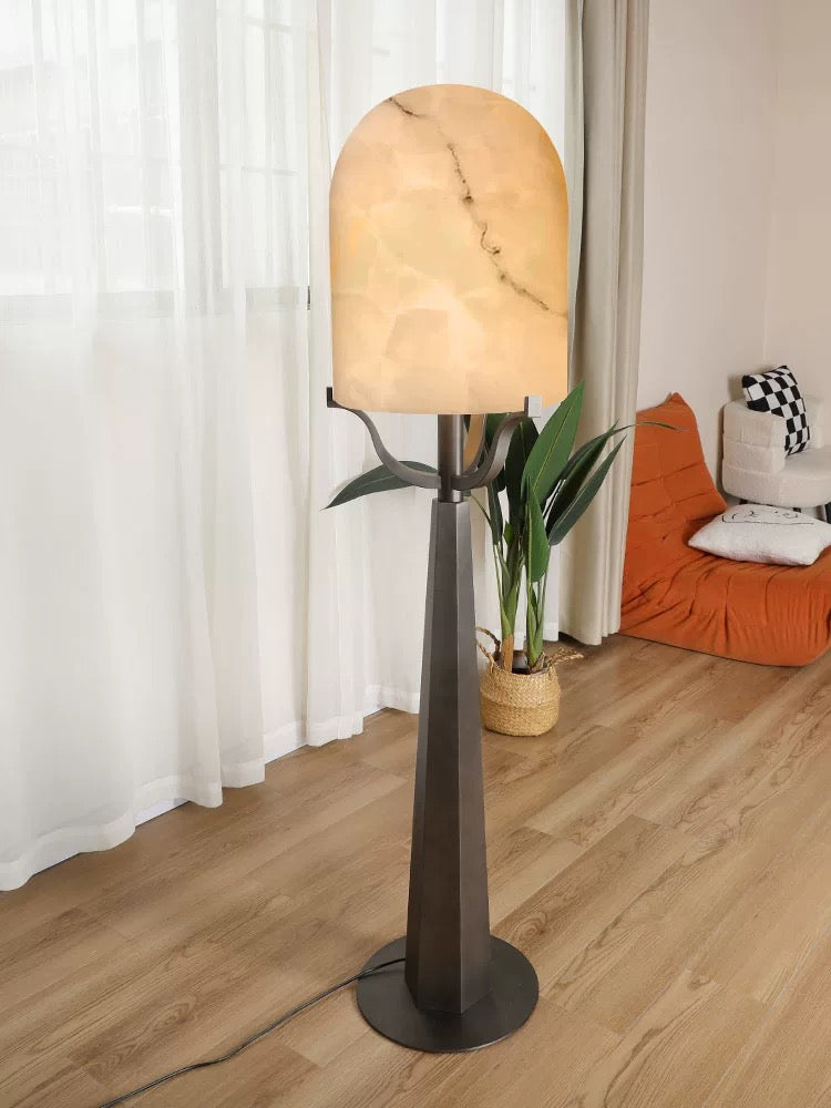 Solid Italian Alabaster Dome Floor Lamp | Art Deco Iron Base | 150cm Organic Luxury Lighting | Casalola Lights