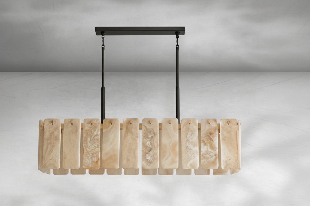 Spanish Alabaster Linear Chandelier for Dining Room | 152cm 183cm Solid Brass Mid-century Modern Casalolalights Luxury