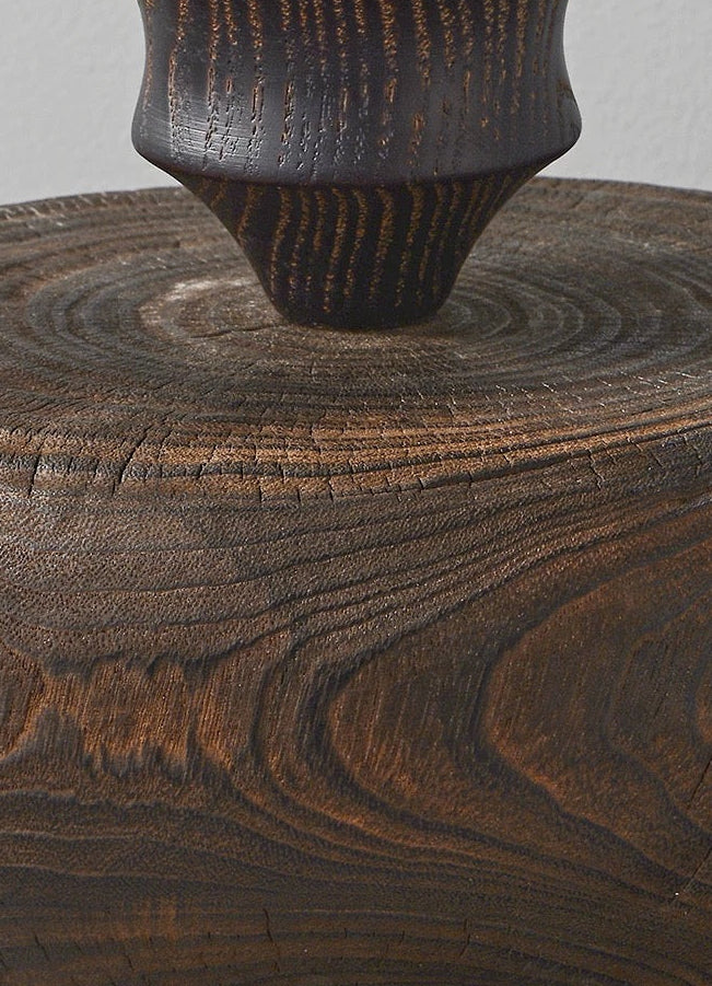 Wabi-sabi Hand-carved Solid Wood Table Lamp - Japandi Lighting for Console Bedside Living Room