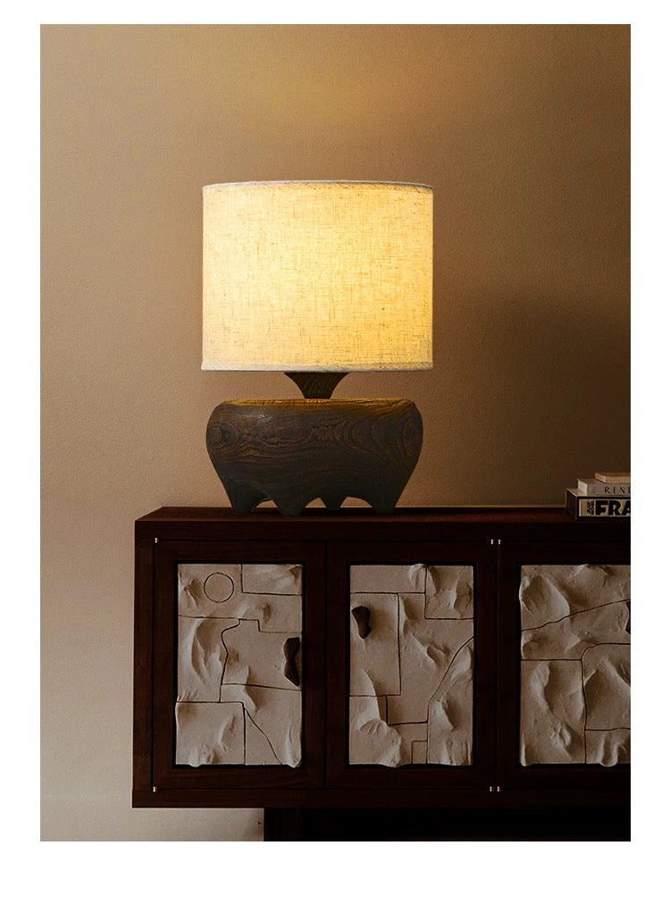 Wabi-sabi Hand-carved Solid Wood Table Lamp - Japandi Lighting for Console Bedside Living Room