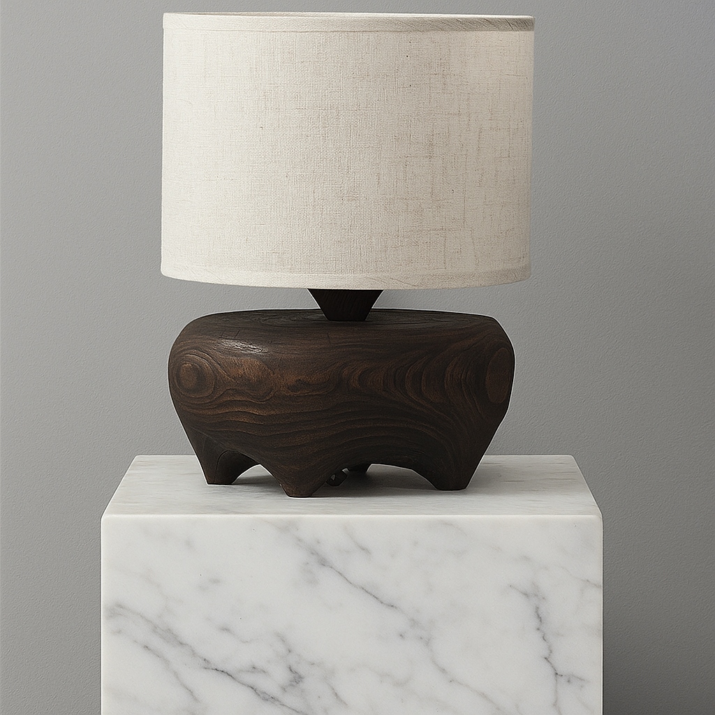 Wabi-sabi Hand-carved Solid Wood Table Lamp - Japandi Lighting for Console Bedside Living Room