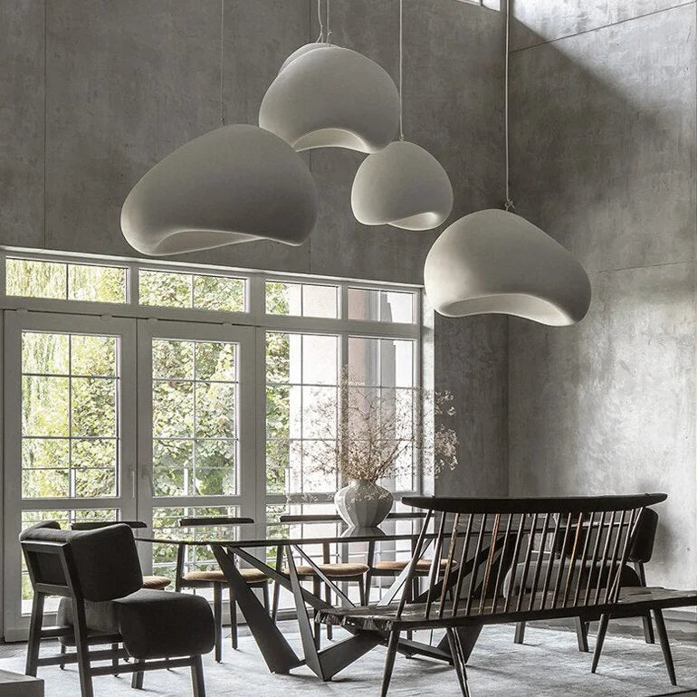 Wabi Sabi Resin Pendant White or Gray | Five Sizes Up to Oversized for a Foyer Stairwell Table Casalola Lights Luxury