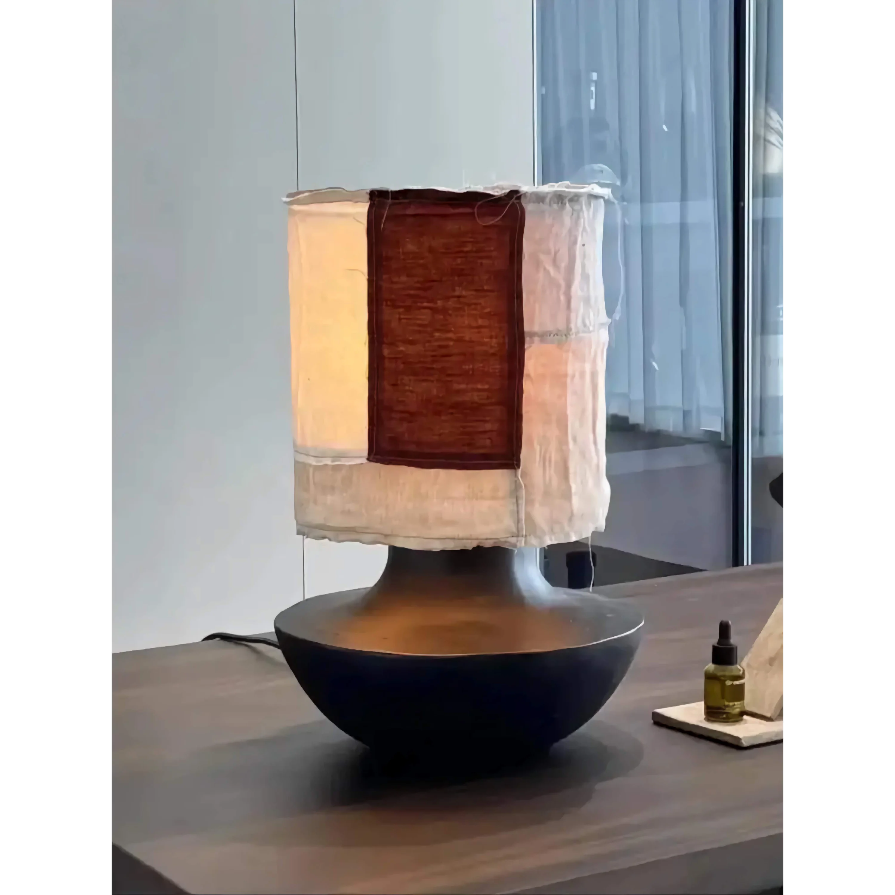Wabi Sabi Ceramic Table Lamp | Hand Dyed Fabric Shade