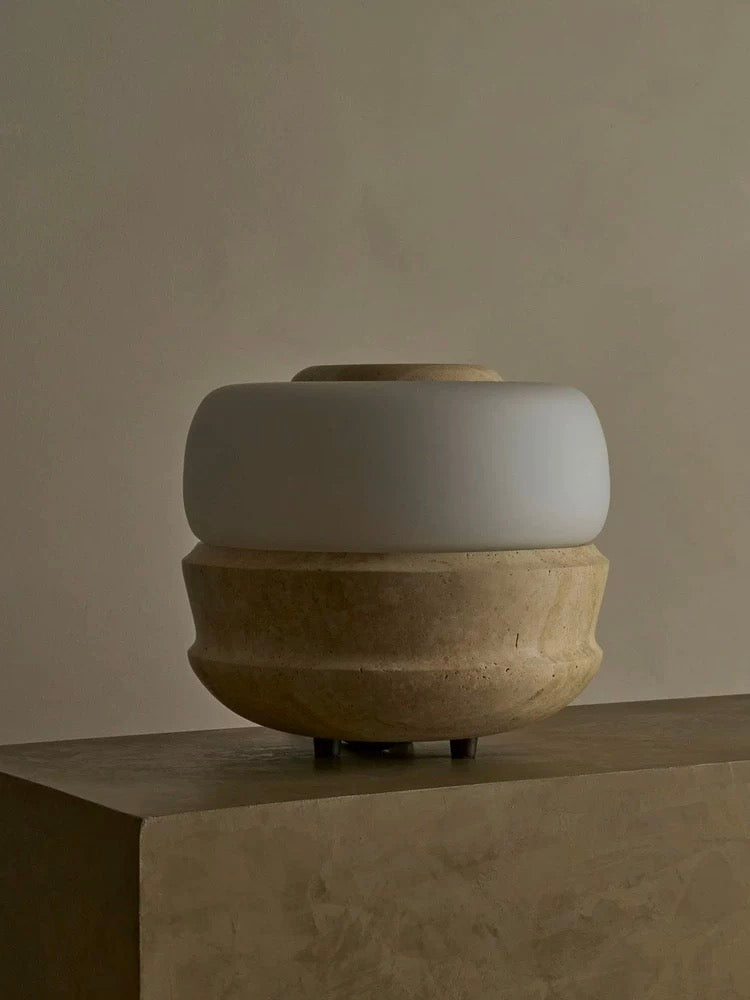 Wabi-sabi Travertine Lamp Marble Table | Japandi Lamps for Console Bedside Living Room