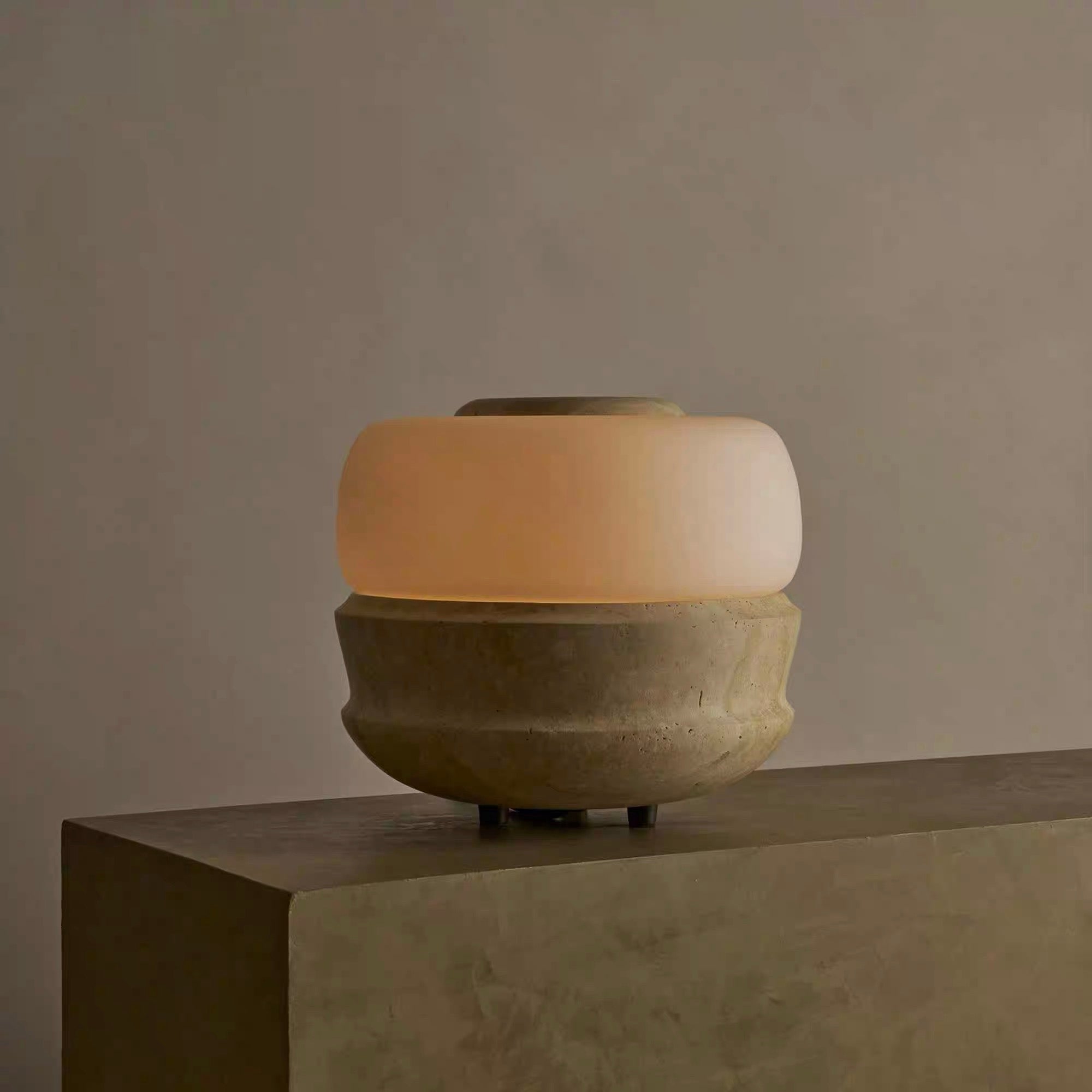 Wabi-sabi Travertine Lamp Marble Table | Japandi Lamps for Console Bedside Living Room