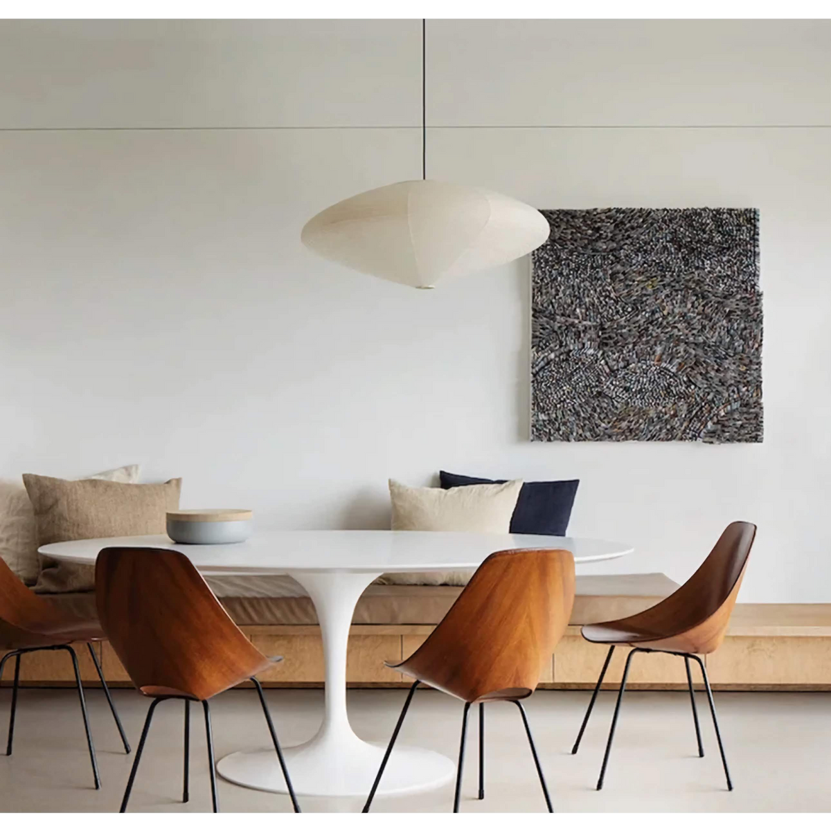 Large Washi Paper Disc Pendant Bamboo Ribs | Wide Halo Over a Dining Table Handmade Japandi Casalola Lights Luxury