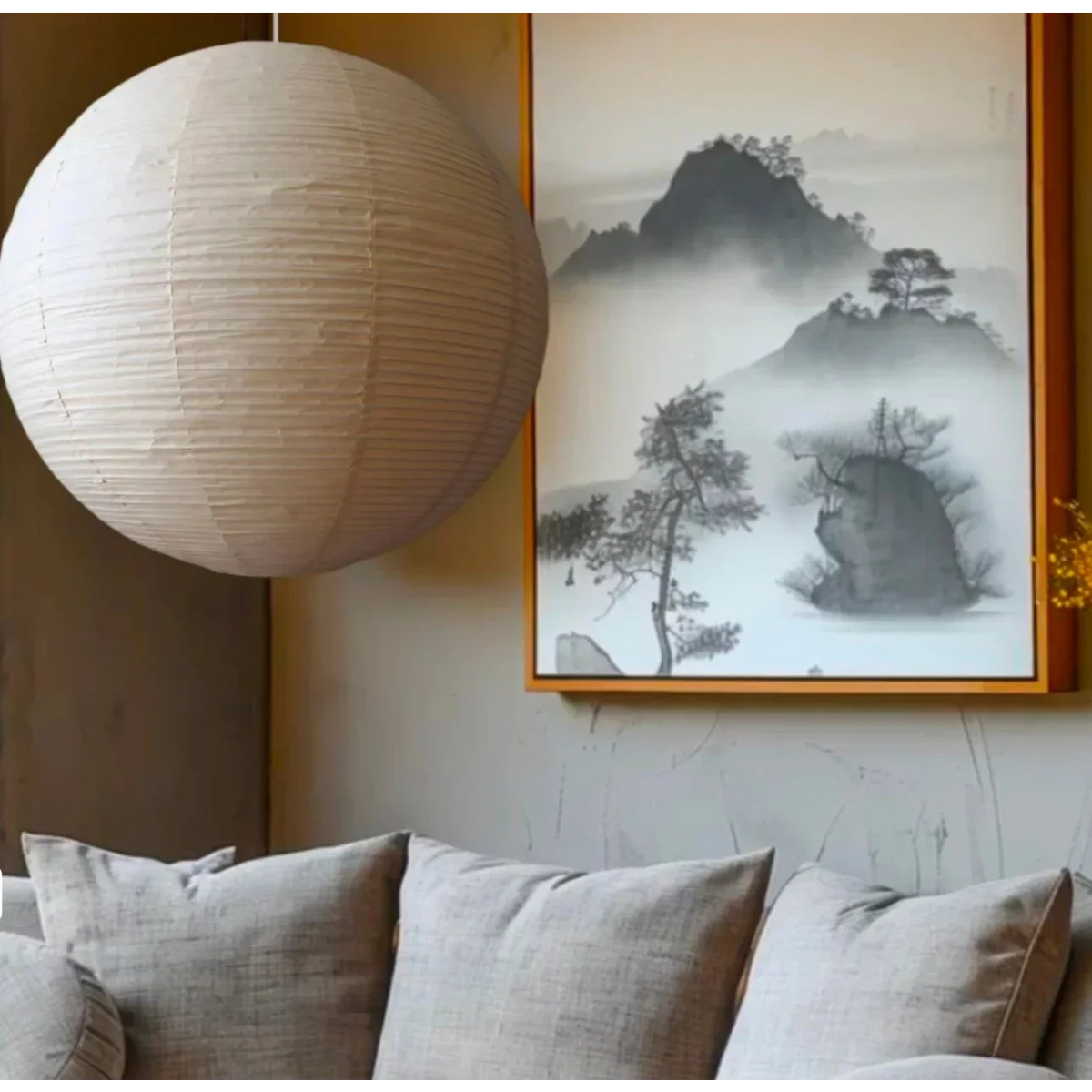Round Washi Paper Lantern Pendant | Extra Long Cable for a Stairwell Even Glow Seven Sizes Japandi Casalola Lights
