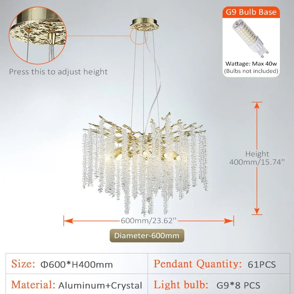 Crystal Chandelier 46-180cm | Round Cascading K9 Statement Light Dining Room & Living Casalolalights Luxury Lamps
