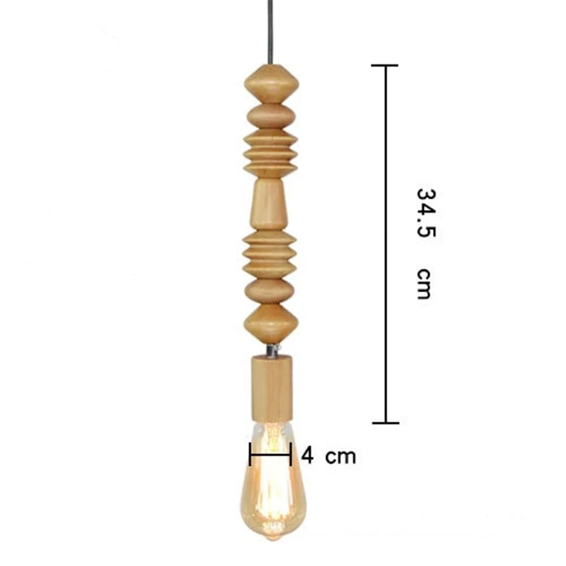 Wooden Geometric Beads String Pendant Lamp