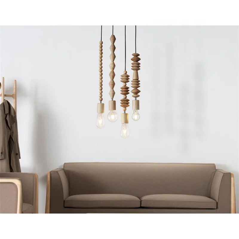 Wooden Geometric Beads String Pendant Lamp
