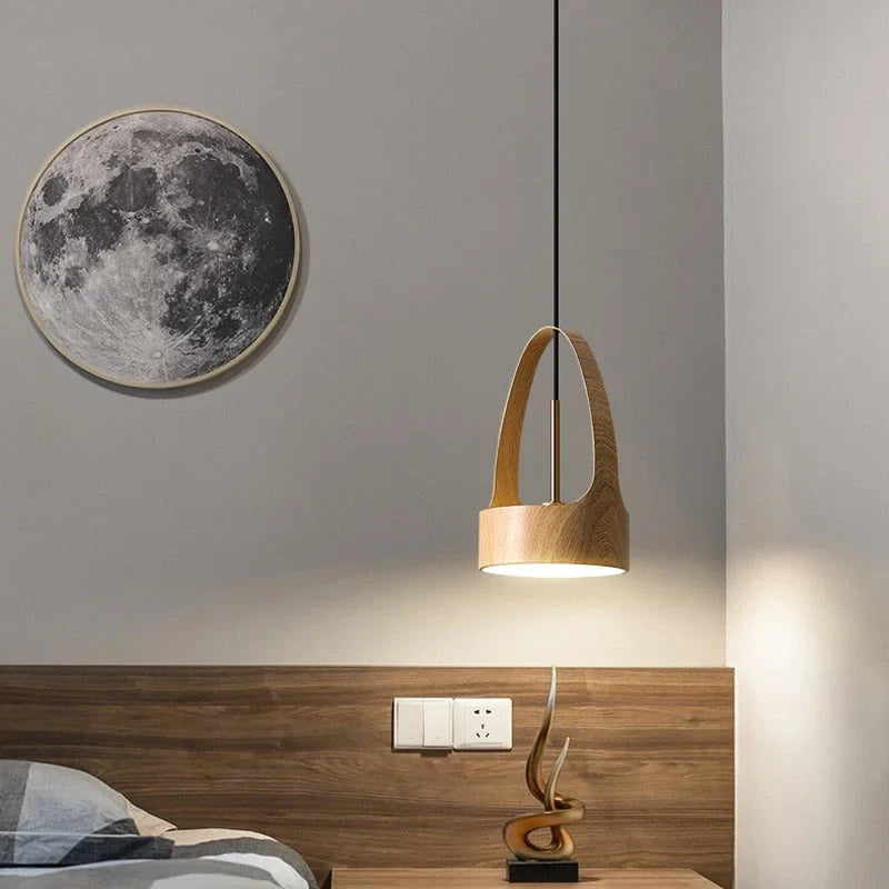 Wooden-look Pendant Light | Slim Minimalist Wood-grain Hanging Lamp Bedroom Kitchen & Dining Island Casalolalights