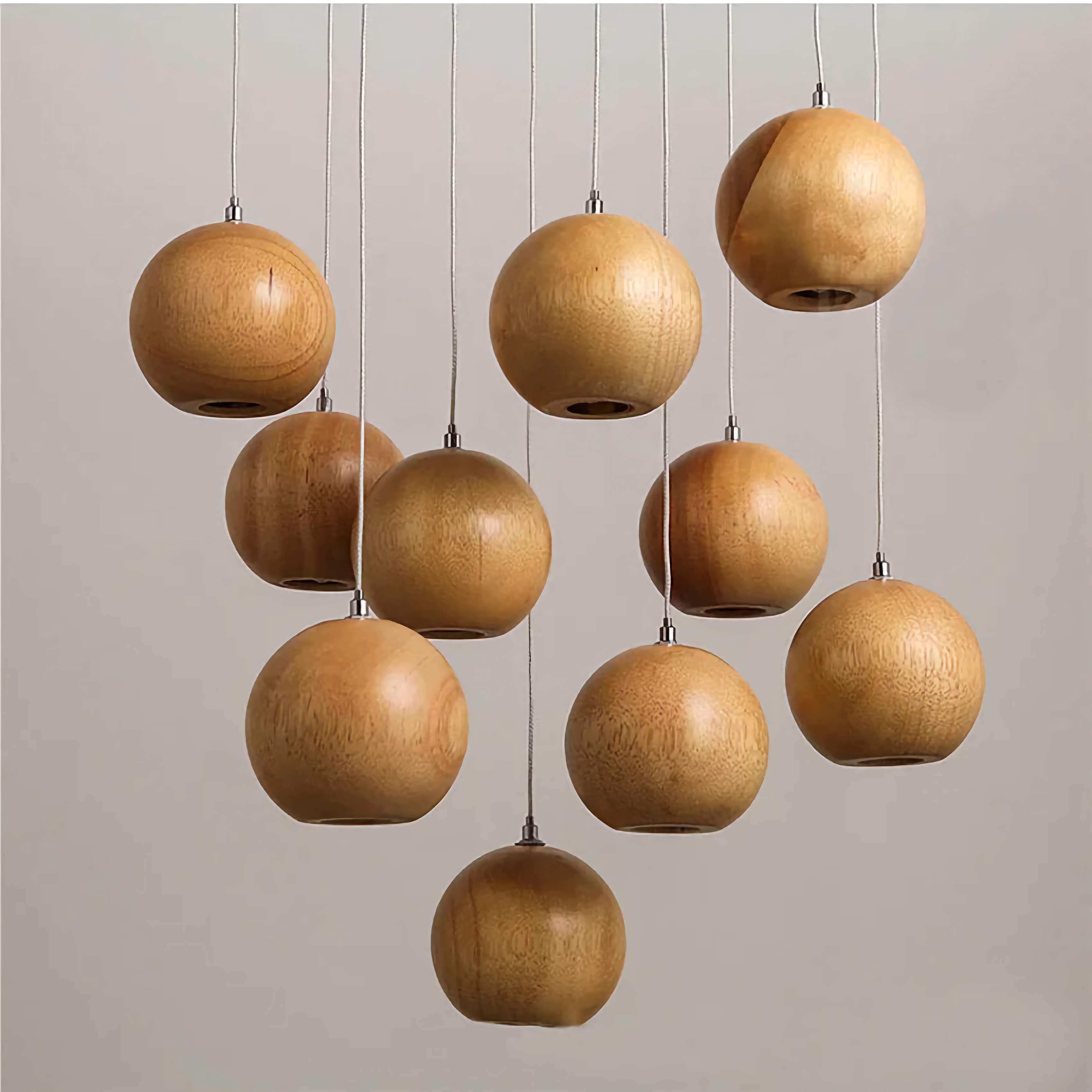 Wooden Sphere Pendant Lights for Dining Room Stairs Living