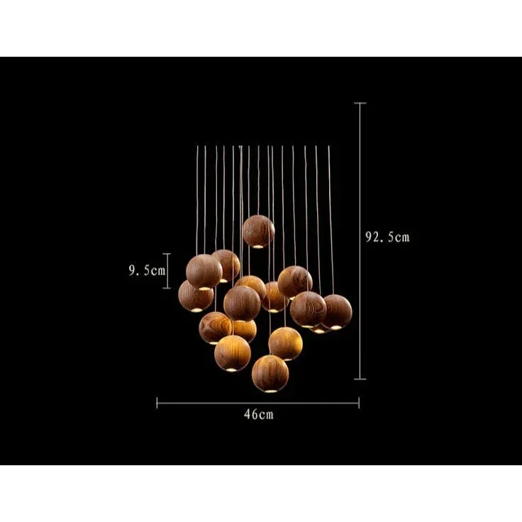 Wooden Sphere Pendant Lights for Dining Room Stairs Living