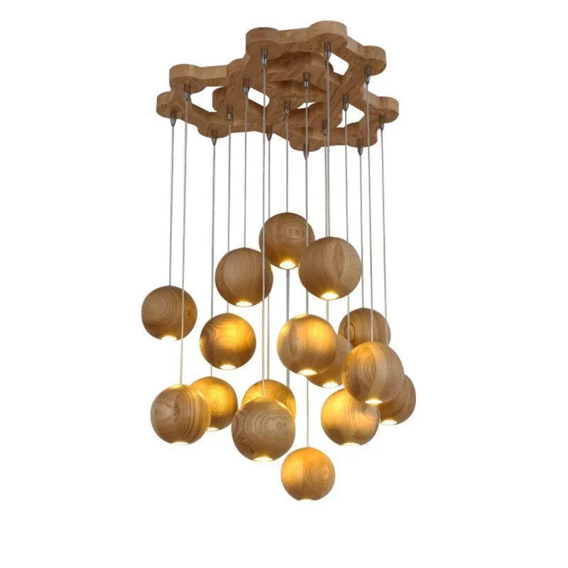 Wood Log Pendant Light with 10 Cm Ball – Adjustable Cable Cluster for Kitchen Island Dining Room & Stairwell