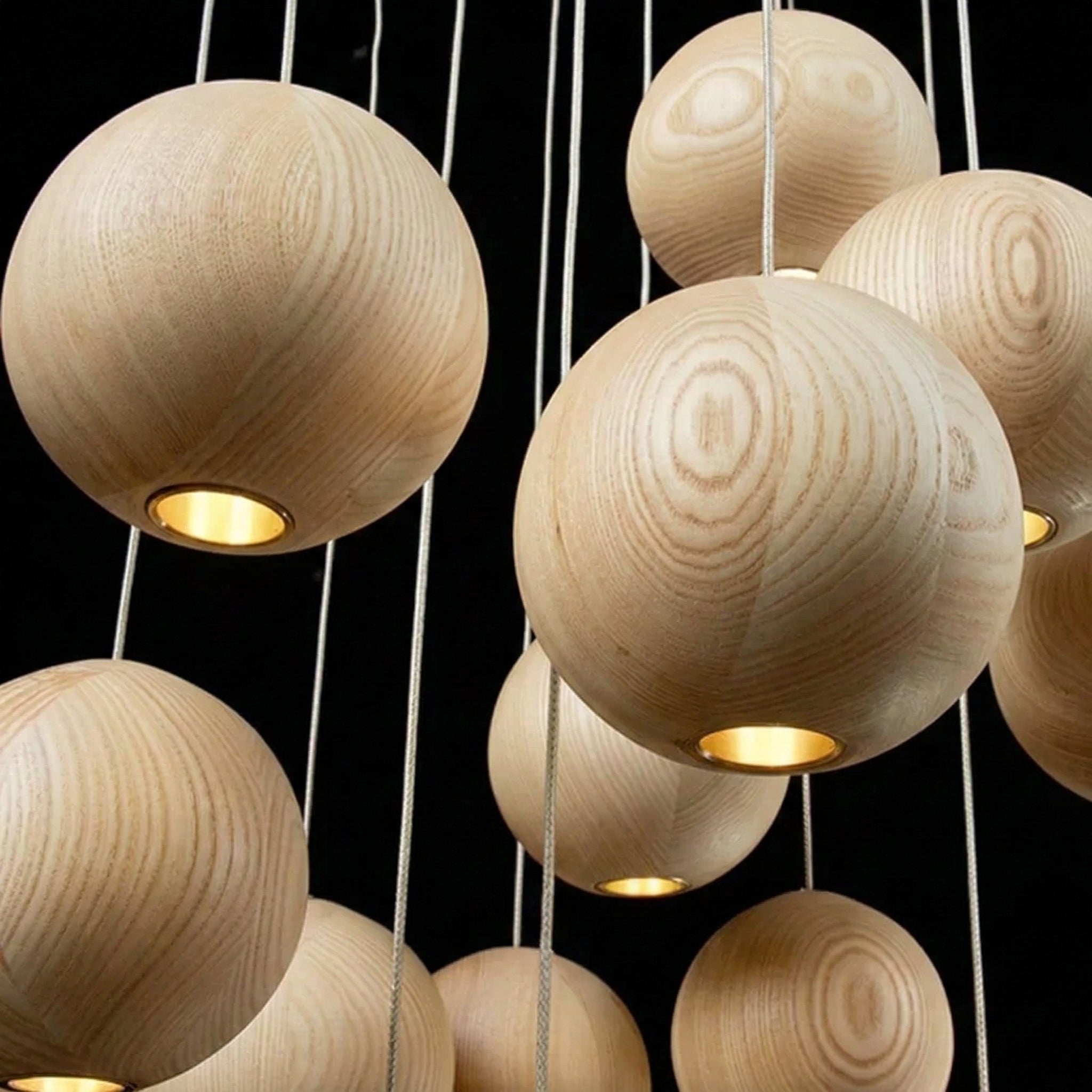 Wood Log Pendant Light with 10 Cm Ball – Adjustable Cable Cluster for Kitchen Island Dining Room & Stairwell