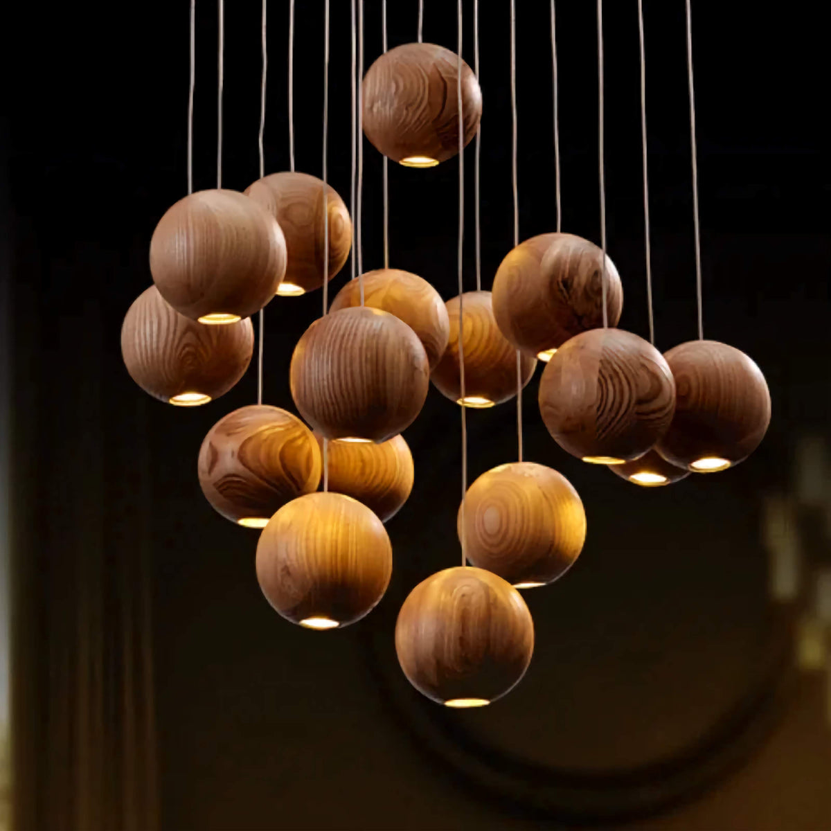 Wood Sphere Pendant Light | Turned Log & Ball Cluster Japandi Kitchen Island Dining Stairwell Casalolalights Luxury