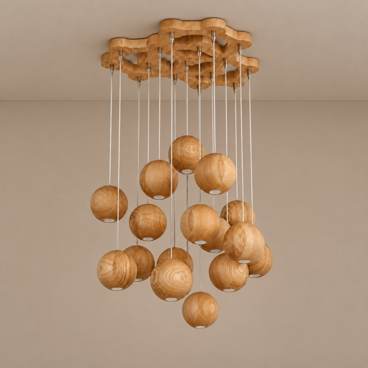 LÁMPARAS COLGANTES DE ESFERA DE MADERA