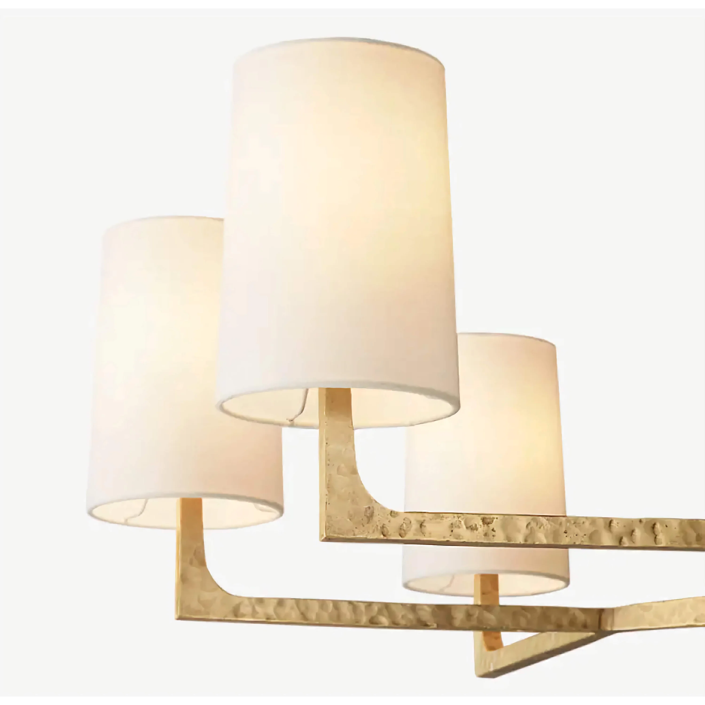 Hammered Brass Chandelier | 6 Light Iron Frame with Linen Shades | Transitional Lighting for Dining or Entry Spaces