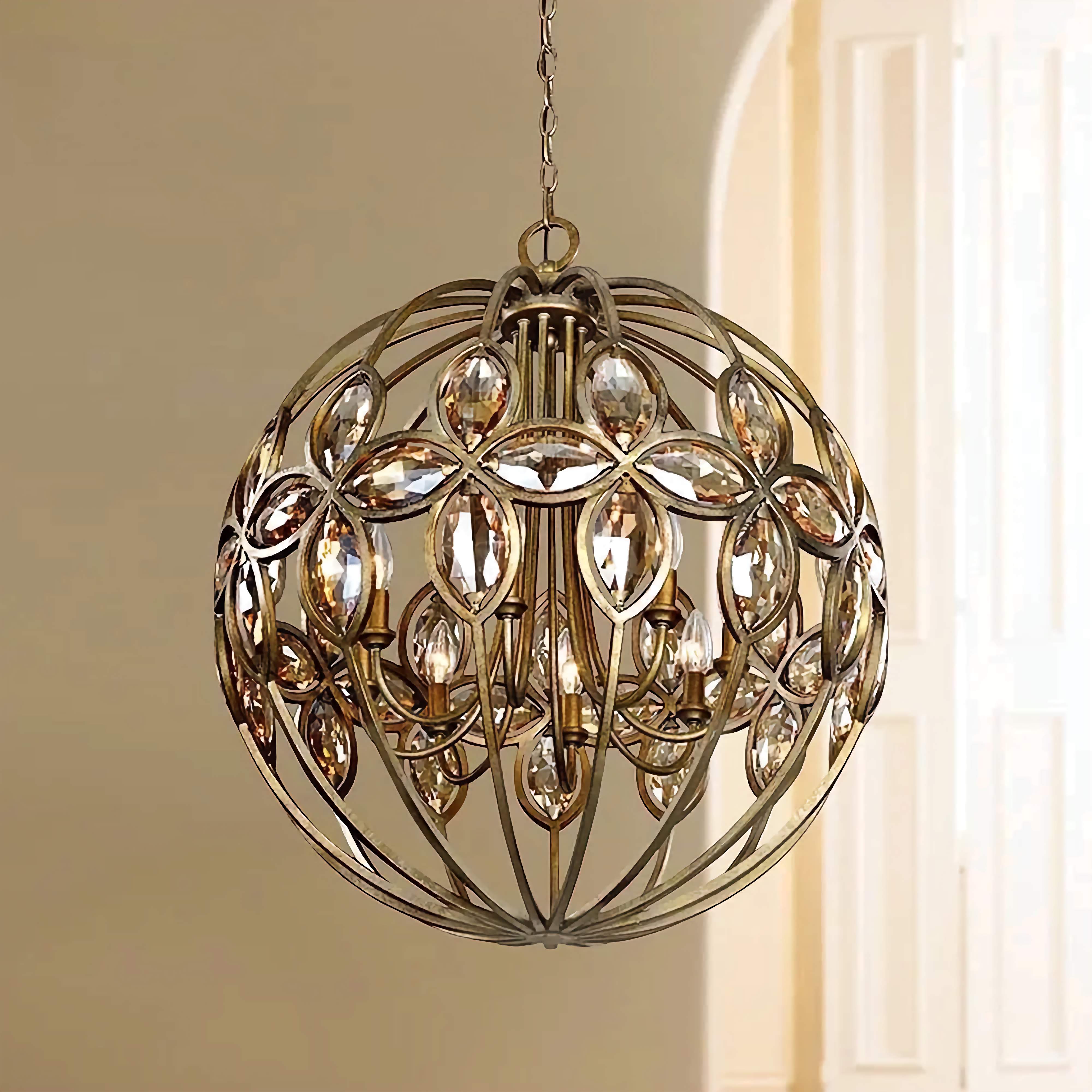 Wrought Iron Crystal Globe Pendant Light for Patio or Entrance | Casalola Lights