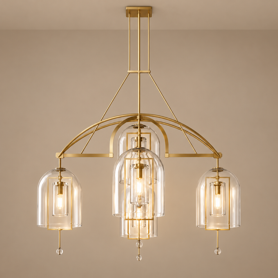 Art Deco Brass & Glass Chandelier