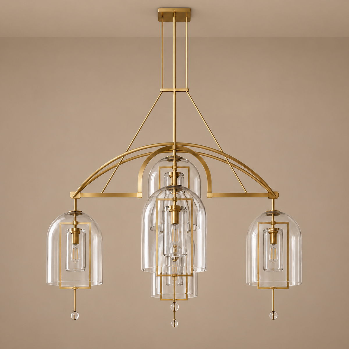 Art-déco-Kronleuchter aus Messing und Glas | CLZZZTYA