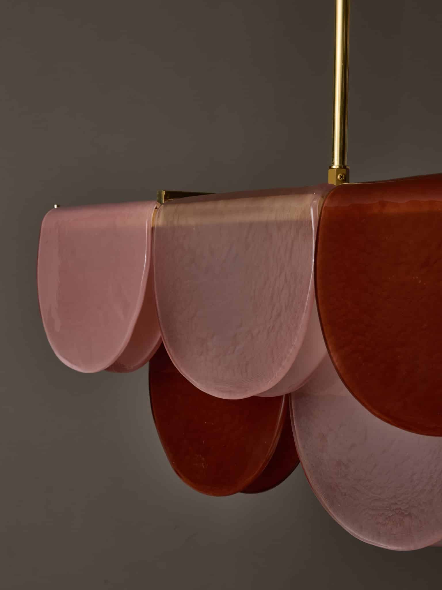 Petalo Linear Chandelier — Hand-Blown Burgundy Glass & Brass | CL89AGPET